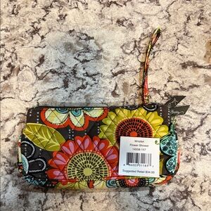 Vera Bradley Black Floral Quilted Wristlet with Teal, Orange & Yellow